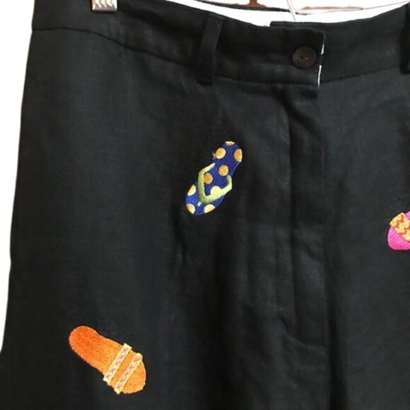 Deane & White Women's Black 100% Linen Embroidered Flip Flop Capri Pants Size 8 - Picture 3 of 7